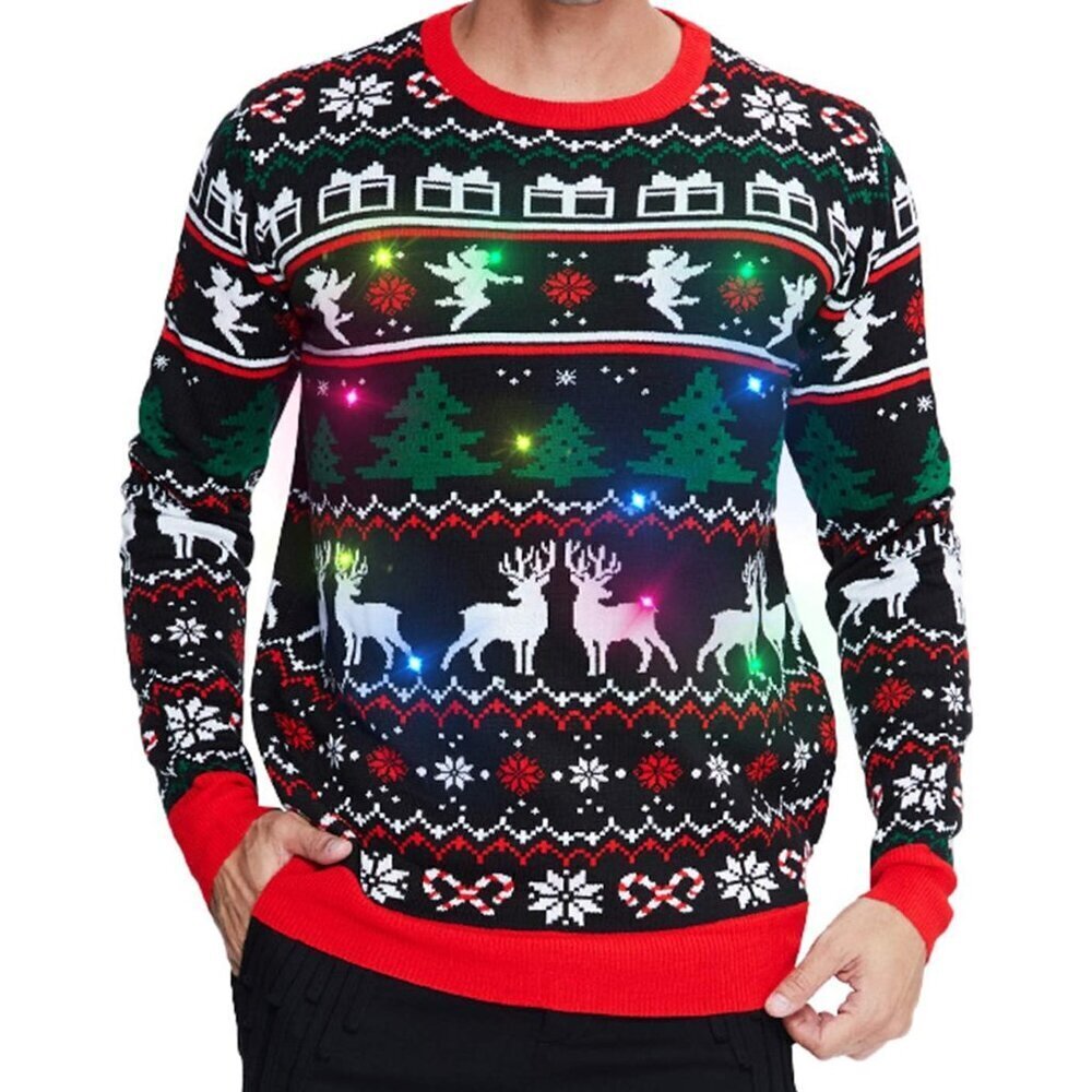 Light Up Knitted Christmas Sweater Men Women LED Flashing Lights Festive Fun